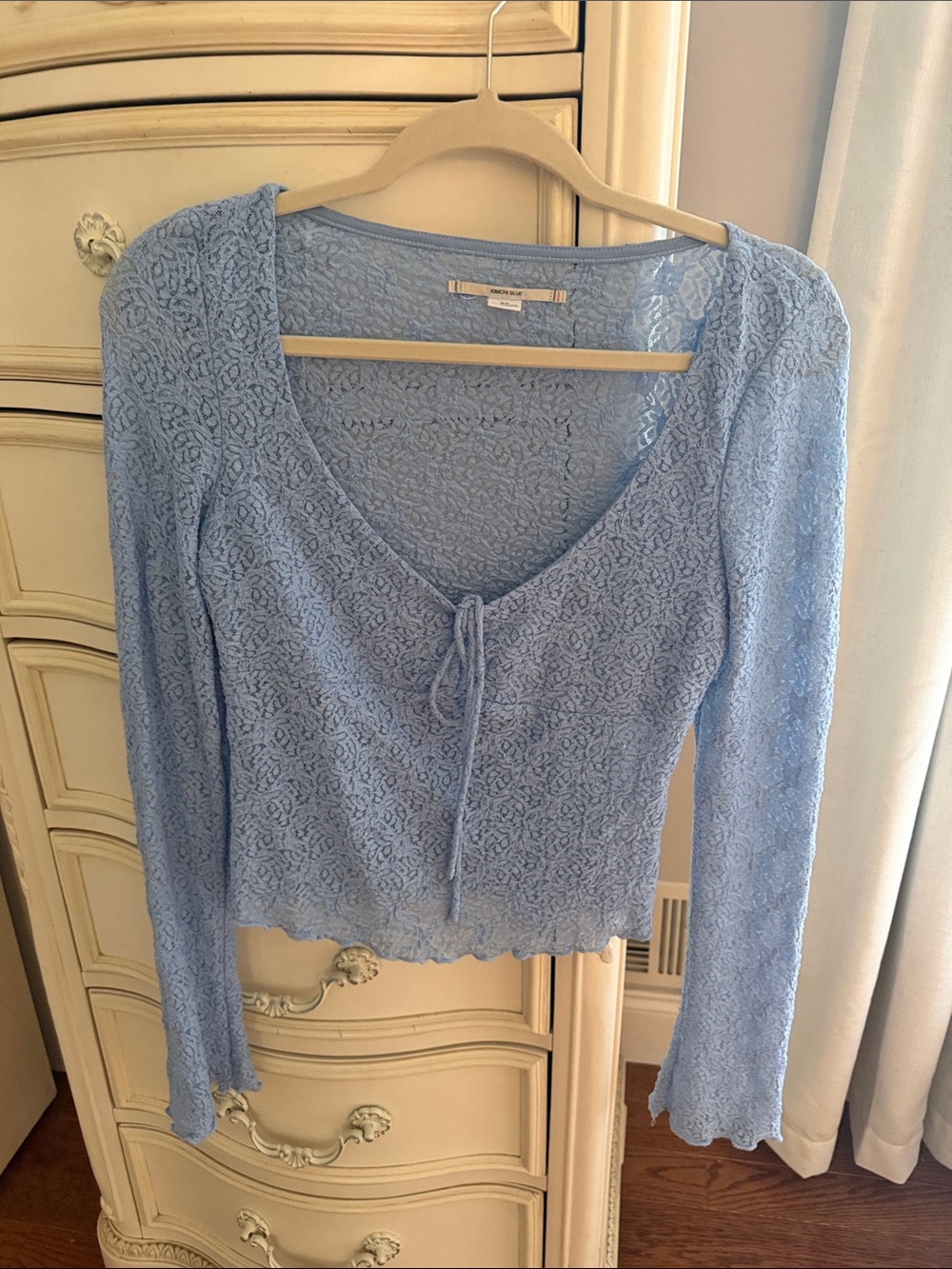Urban Outfitters Light Blue Lace Tie-Front Long Sleeve Top
